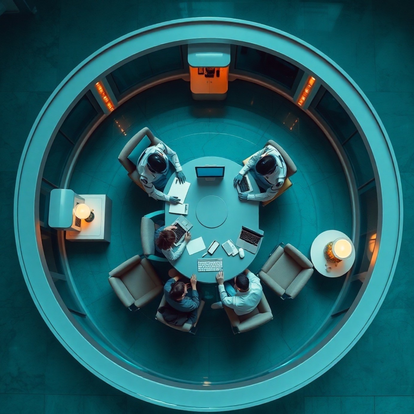 AI SQUAD visualization - team collaboration in circular setting